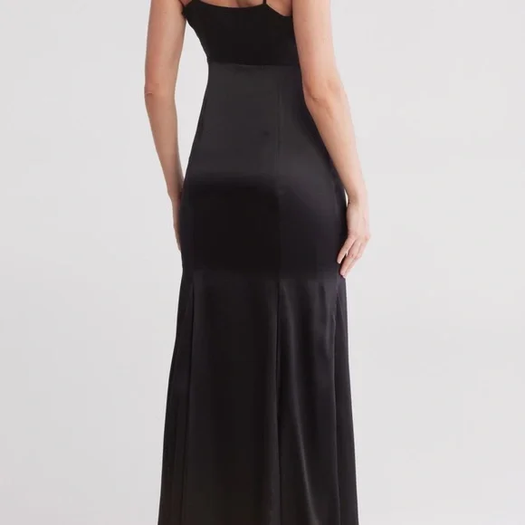 L'AGENCE Black Silk Gown with Lace Edging